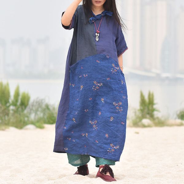 johnature women patchwork color dresses vintage linen o-neck half sleeve summer print floral female loose dresses 210521, Black;gray
johnature women patchwork color dresses vintage linen o-neck half sleeve summer print floral female loose dresses 210521, Black;gray