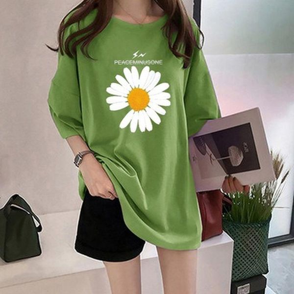 women's t-shirt black purple women half sleeve mid length loose fashion daisy print summer spring o neck casual overiszed tees, White
women's t-shirt black purple women half sleeve mid length loose fashion daisy print summer spring o neck casual overiszed tees, White