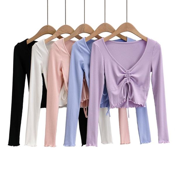 women's t-shirt v neck lace up knitted t shirts women 2021 autumn ribbed long sleeve slim cropped tshirt cotton pullover white tee
women's t-shirt v neck lace up knitted t shirts women 2021 autumn ribbed long sleeve slim cropped tshirt cotton pullover white tee