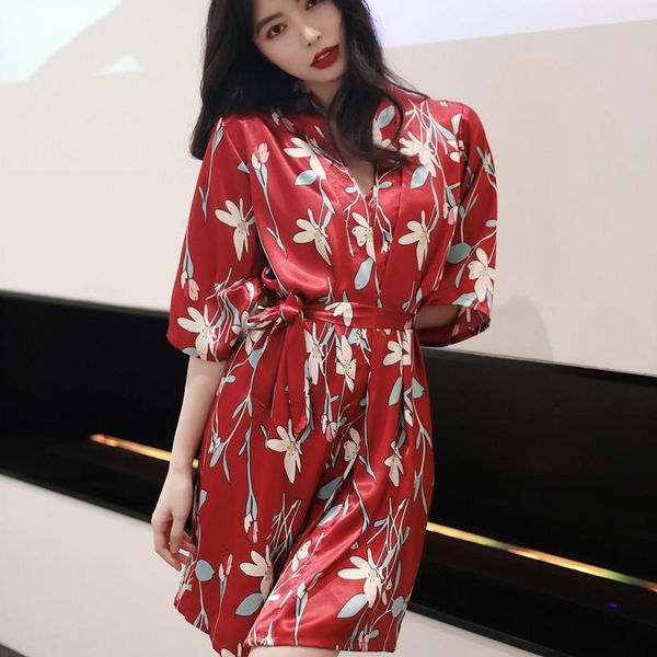 women's sleepwear red print robe women kimono gown summer faux silk half sleeve bathrobe loose nightgown home dressing, Black;red
women's sleepwear red print robe women kimono gown summer faux silk half sleeve bathrobe loose nightgown home dressing, Black;red