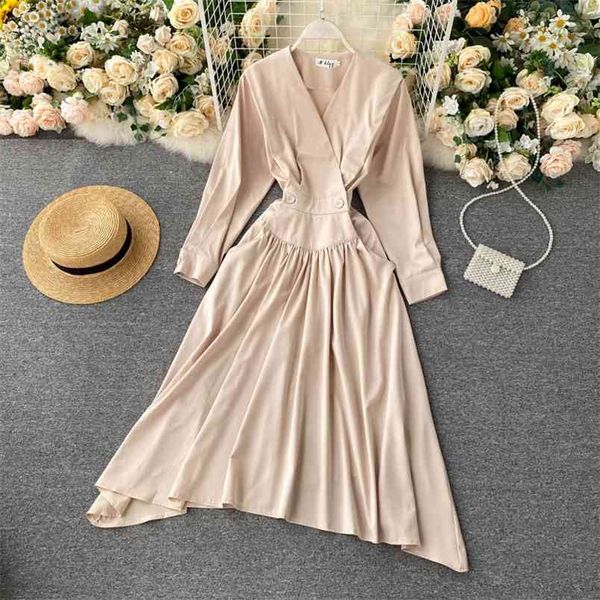 spring autumn women's dress korean style the v-neck solid color long-sleeved slim thin irregular female es ll341 210506, Black;gray
spring autumn women's dress korean style the v-neck solid color long-sleeved slim thin irregular female es ll341 210506, Black;gray