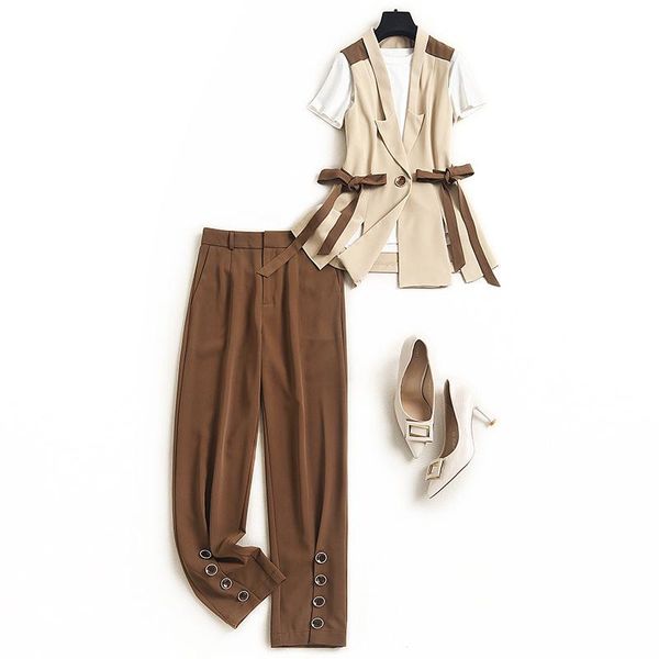 women clothing sets summer cotton short office lady v-neck ankle-length pants regular zipper solid 3 piece outfits women's two, White
women clothing sets summer cotton short office lady v-neck ankle-length pants regular zipper solid 3 piece outfits women's two, White