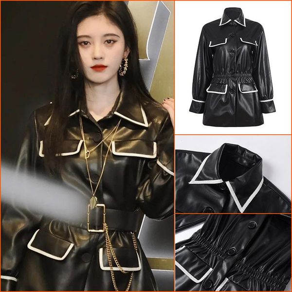 autumn 2021 ju jingyi same black leather coat lapel pocket waist length windbreaker jacket female women's jackets, Black;brown
autumn 2021 ju jingyi same black leather coat lapel pocket waist length windbreaker jacket female women's jackets, Black;brown