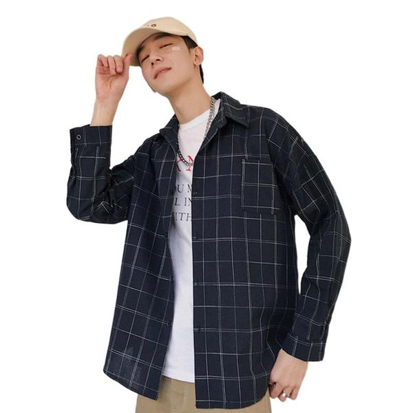 men's casual shirts qiwn plaid shirt male long-sleeved hong kong style korean trend loose handsome personality student retro, White;black
men's casual shirts qiwn plaid shirt male long-sleeved hong kong style korean trend loose handsome personality student retro, White;black