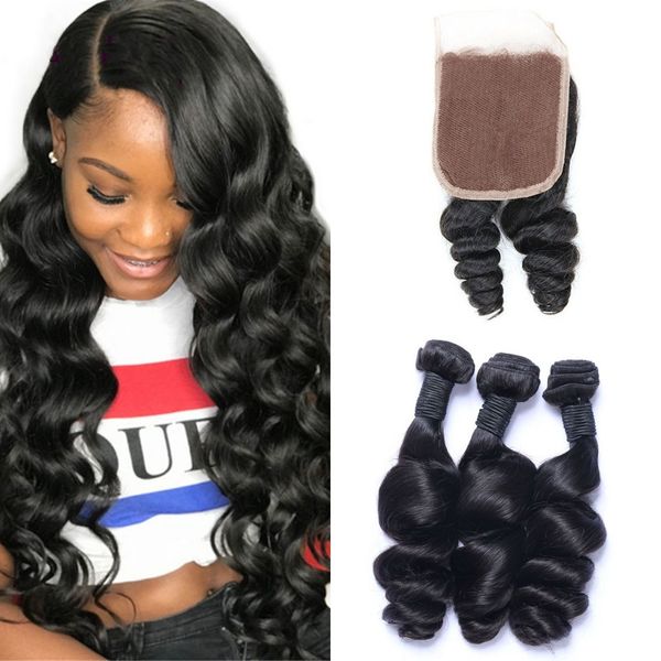 brazilian loose wave hair wefts 3 bundles with closures 4x4 lace natural color human hair extensions, Black;brown
brazilian loose wave hair wefts 3 bundles with closures 4x4 lace natural color human hair extensions, Black;brown