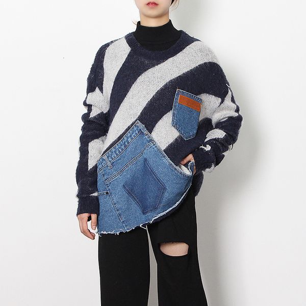 hoodies msxu striped women's nightgown fashion lazy casual temperament denim stitching contrast color knit female sweater, Black
hoodies msxu striped women's nightgown fashion lazy casual temperament denim stitching contrast color knit female sweater, Black
