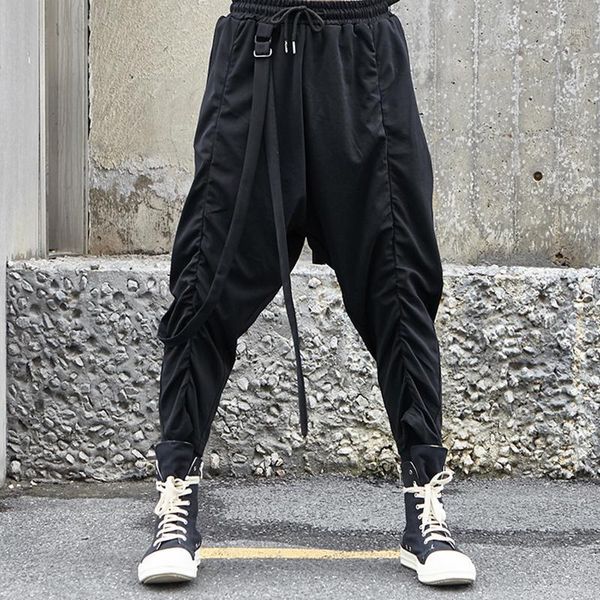 men's pants singer hair stylist hip-hop street personality ribbon shrinkage pleats casual dark tie leg, Black
men's pants singer hair stylist hip-hop street personality ribbon shrinkage pleats casual dark tie leg, Black