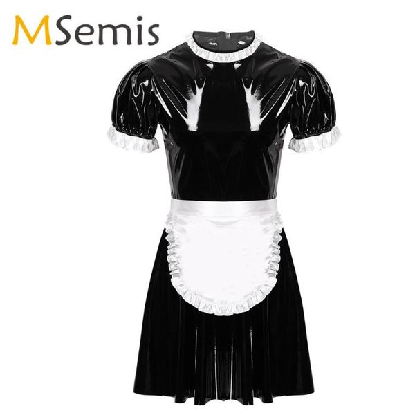 mens sissy maid cosplay costume set round neck puff sleeve wet look patent leather servant uniform flared dress with apron one-piece suits
mens sissy maid cosplay costume set round neck puff sleeve wet look patent leather servant uniform flared dress with apron one-piece suits