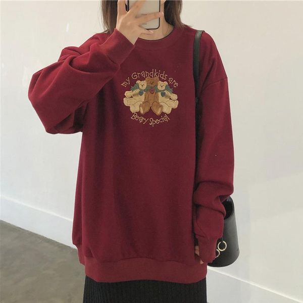 women's hoodies & sweatshirts 2021 autumn and winter stitching bear embroidery printed sweatshirt loose casual pullover wn*, Black