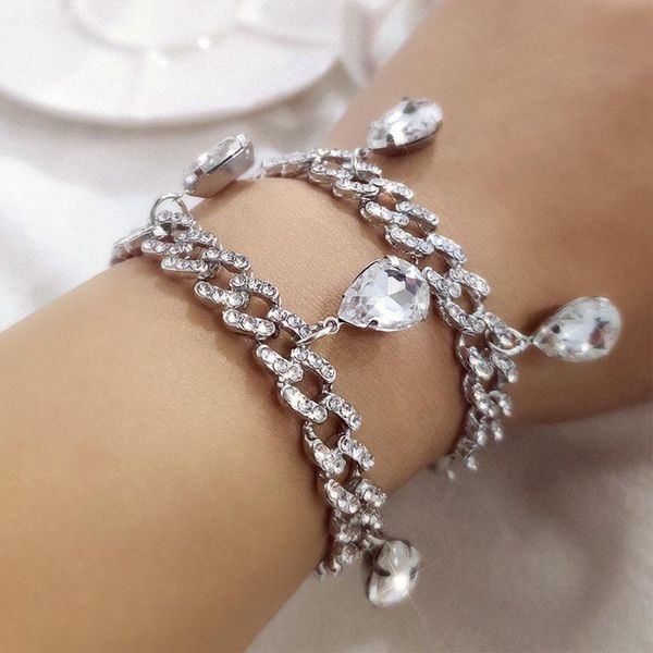 link, chain bohemian transparent water drop pendant thick cuban bracelet for women shiny rhinestone metal party jewelry gifts, Black
link, chain bohemian transparent water drop pendant thick cuban bracelet for women shiny rhinestone metal party jewelry gifts, Black