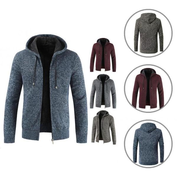 men's sweaters sweater coat ribbed hem autumn winter thickened hooded plush lining knitted cardigan for holiday, White;black
men's sweaters sweater coat ribbed hem autumn winter thickened hooded plush lining knitted cardigan for holiday, White;black