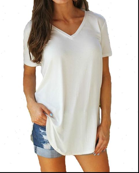 summer large sizes solid womens blouses v neck short sleeve rounded hem long casual female tunic, White
summer large sizes solid womens blouses v neck short sleeve rounded hem long casual female tunic, White