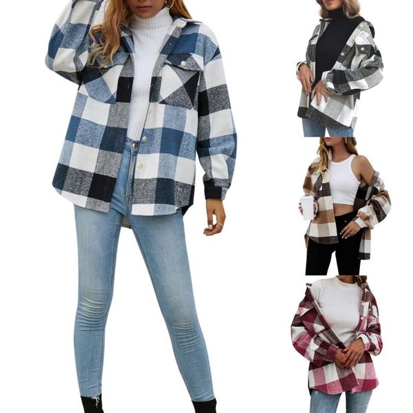 women's jackets 2021 ladies autumn thickened shirt coat leisure temperament lapel plaid long sleeve loose single-breasted outwear with, Black;brown 
women's jackets 2021 ladies autumn thickened shirt coat leisure temperament lapel plaid long sleeve loose single-breasted outwear with, Black;brown