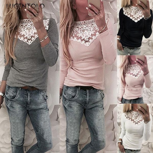 women's t-shirt lugentolo lage size women long sleeve lace round neck toips ladies splicing casual slim street simple versatile t-shirt, White
women's t-shirt lugentolo lage size women long sleeve lace round neck toips ladies splicing casual slim street simple versatile t-shirt, White