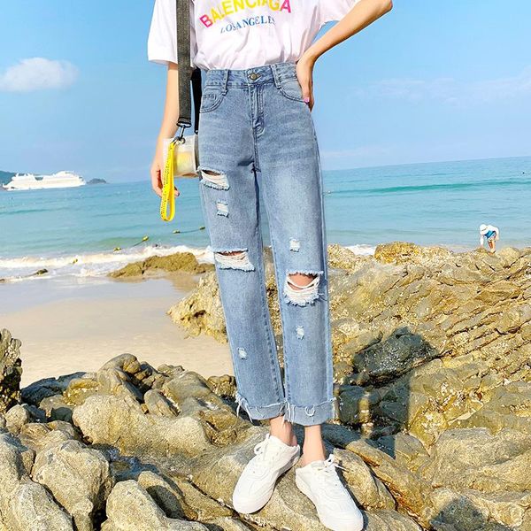 women's jeans spring boyfriend korean women hole denim ripped high waist ropa mujer vintage wide leg pants washed blue mom b06107
women's jeans spring boyfriend korean women hole denim ripped high waist ropa mujer vintage wide leg pants washed blue mom b06107