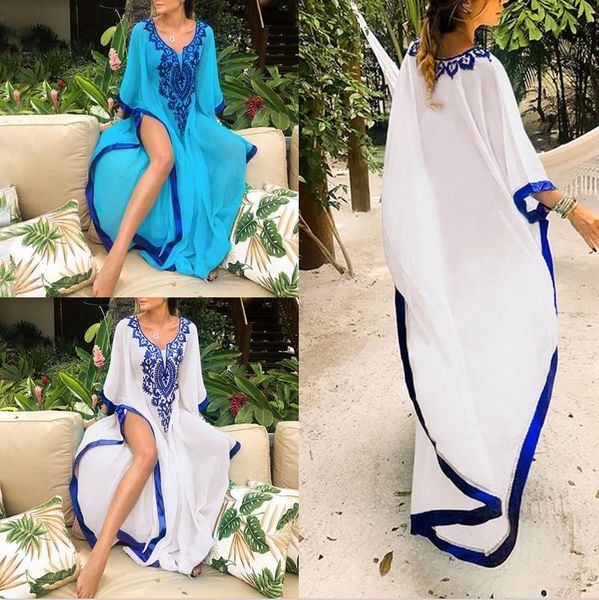 european and american loose beach long skirt chiffon embroidered seaside vacation robe sunscreen clothing women's swimwear, White;black
european and american loose beach long skirt chiffon embroidered seaside vacation robe sunscreen clothing women's swimwear, White;black