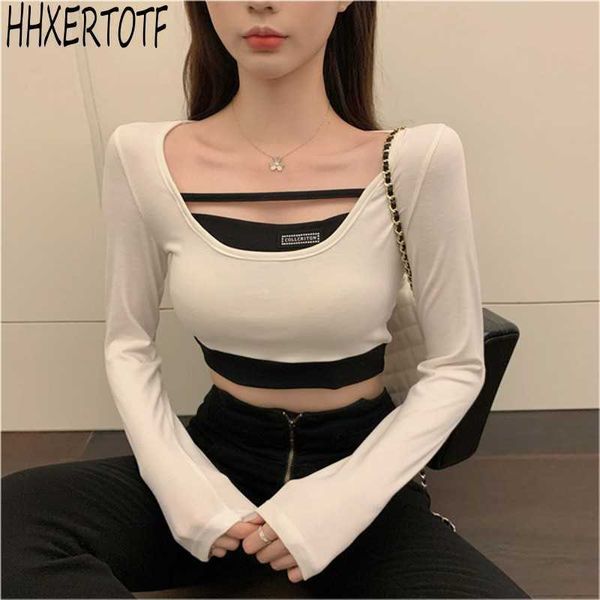 spring women long sleeve slim womens club wear patchwork female retro fake two piece 210531, White
spring women long sleeve slim womens club wear patchwork female retro fake two piece 210531, White