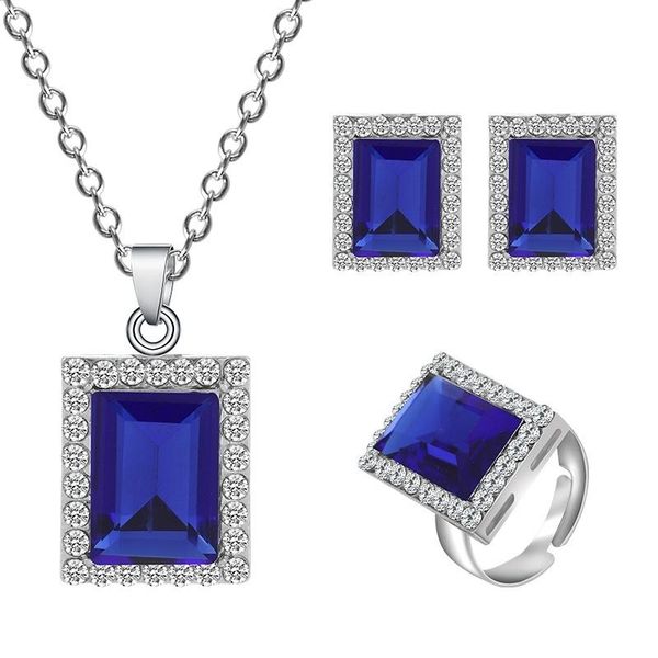 earrings & necklace women austrian crystal luxury blue square pendant ring jewelry set for accessories bridal wedding gift, Silver
earrings & necklace women austrian crystal luxury blue square pendant ring jewelry set for accessories bridal wedding gift, Silver