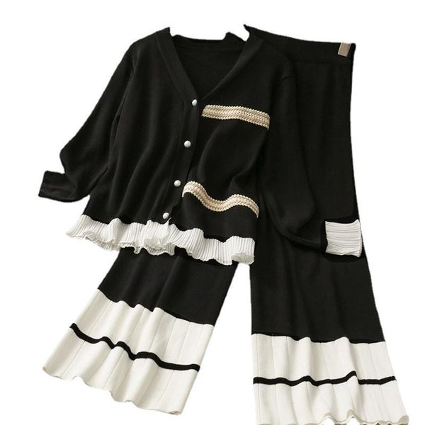 women's two piece pants women fall fashion set single breast ruffled stitching sweater cardigan&high waist wide leg casual 2pc suits, White
women's two piece pants women fall fashion set single breast ruffled stitching sweater cardigan&high waist wide leg casual 2pc suits, White