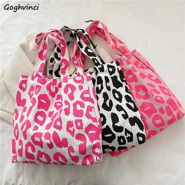 evening bags shoulder women leopard large capacity canvas bag travel storage pouch simple retro all-match school students shopping totes