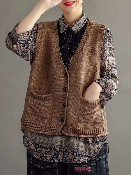 autumn winter literature art v-neck cotton knitted cardigan color vest women's loose pocket, White
autumn winter literature art v-neck cotton knitted cardigan color vest women's loose pocket, White