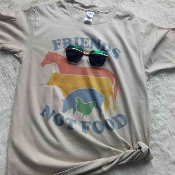 friends not food cotton women vintage tee vegan vegetarian natural cute hippie 80s 90s, White 
friends not food cotton women vintage tee vegan vegetarian natural cute hippie 80s 90s, White