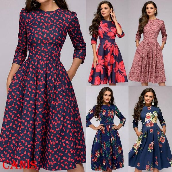 women floral midi dress prom evening party autumn casual a-line dresses, Black;gray
women floral midi dress prom evening party autumn casual a-line dresses, Black;gray