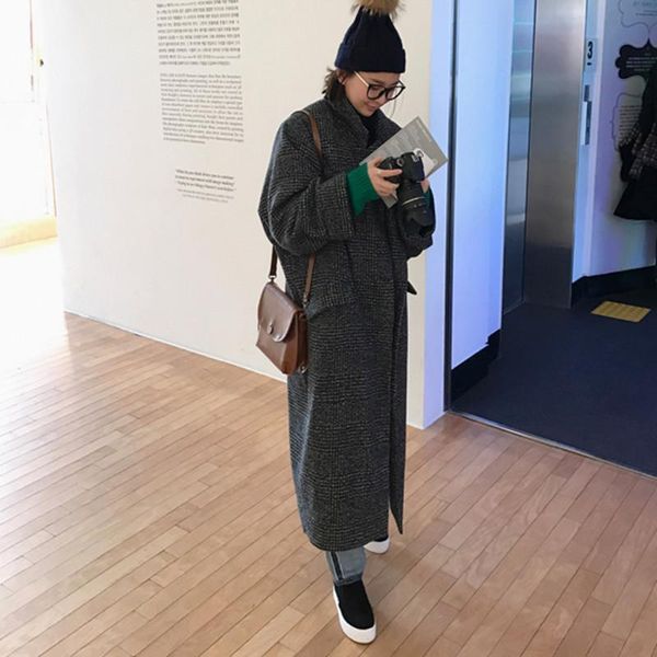 women's & blends casaco feminino uk women plus size autumn winter cassic simple wool maxi long coat female robe outerwear 97gw, Black
women's & blends casaco feminino uk women plus size autumn winter cassic simple wool maxi long coat female robe outerwear 97gw, Black