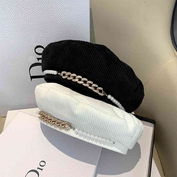 autumn and winter new beret fashion versatile pearl chain hat women's leisure painter hat, Blue;gray
autumn and winter new beret fashion versatile pearl chain hat women's leisure painter hat, Blue;gray