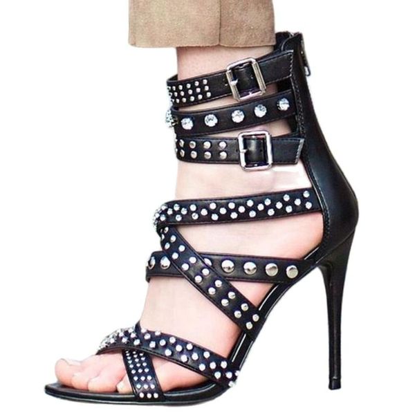 sandals rivet cross tied ankle buckle thin high heels open toe back zipper fashion women summer party dress shoes black
sandals rivet cross tied ankle buckle thin high heels open toe back zipper fashion women summer party dress shoes black