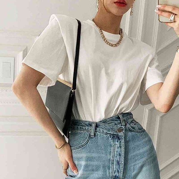 women summer t-shirt bottoming basic solid fashionable minimalist style wild lady white oversize 210522
women summer t-shirt bottoming basic solid fashionable minimalist style wild lady white oversize 210522