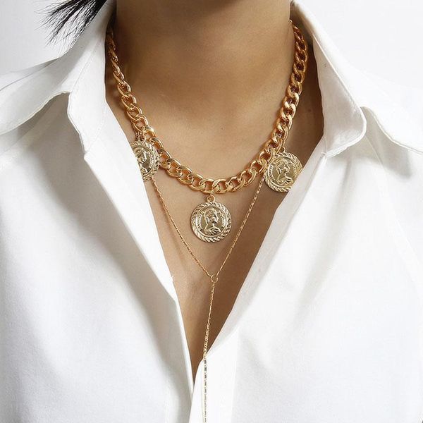 pendant necklaces vintage multilayer thick chain round coin figure necklace women creative geometric long jewelry kolye xr2761, Silver
pendant necklaces vintage multilayer thick chain round coin figure necklace women creative geometric long jewelry kolye xr2761, Silver