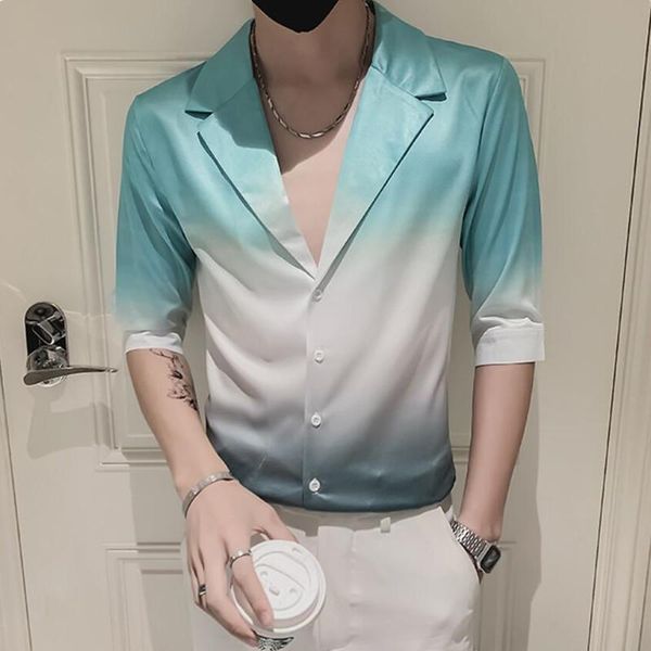 men's casual shirts formal social blouse 2021 gradient shirt men short sleeve streetwear camisa masculina korean slim fit mens dress, White;black
men's casual shirts formal social blouse 2021 gradient shirt men short sleeve streetwear camisa masculina korean slim fit mens dress, White;black