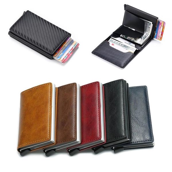 card holders carbon fiber rfid holder pu leather bank wallet automatically metal aluminum business mini id purse, Brown;gray
card holders carbon fiber rfid holder pu leather bank wallet automatically metal aluminum business mini id purse, Brown;gray