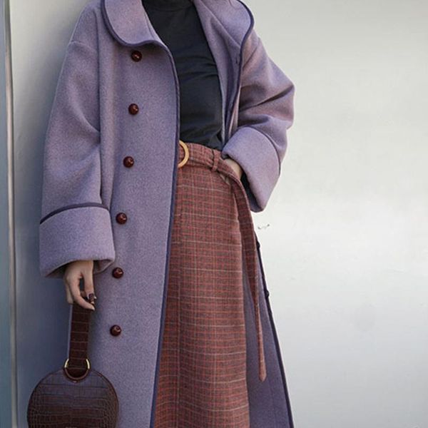 women's wool & blends plus cotton thick purple warm woolen coat for fall winter korean version sweet ladies slim mid-length, Black
women's wool & blends plus cotton thick purple warm woolen coat for fall winter korean version sweet ladies slim mid-length, Black