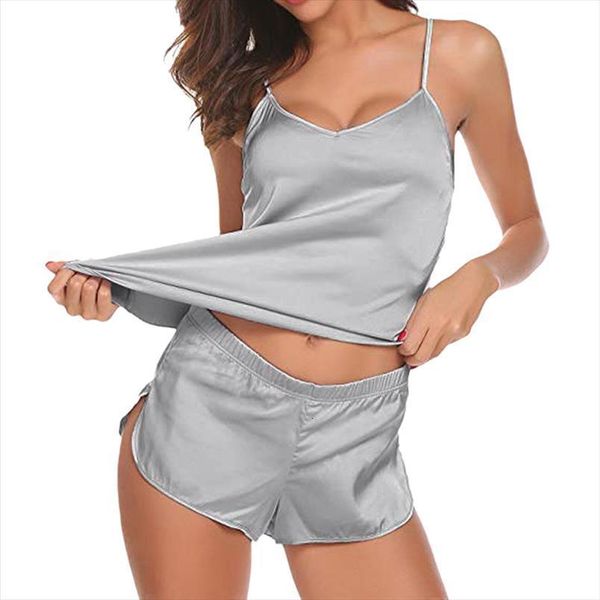 2 pcs satin pajama women sleepwear cami set silk solid nightwear lingerie endq, Black;red
2 pcs satin pajama women sleepwear cami set silk solid nightwear lingerie endq, Black;red