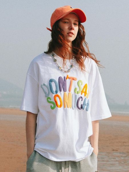drop shoulder slogan pattern oversize tee a1db#, White