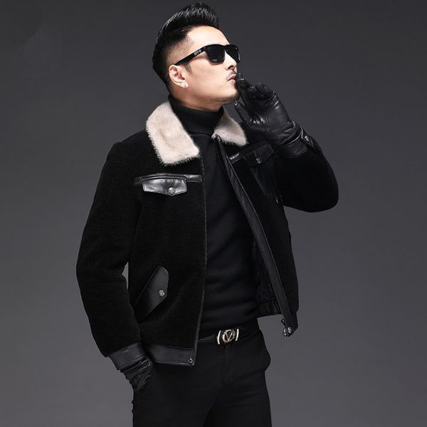 men's leather & faux real fur coat winter jacket men 100% wool clothes collar sheep shearling short jackets plus size 192701 xk8k, Black
men's leather & faux real fur coat winter jacket men 100% wool clothes collar sheep shearling short jackets plus size 192701 xk8k, Black