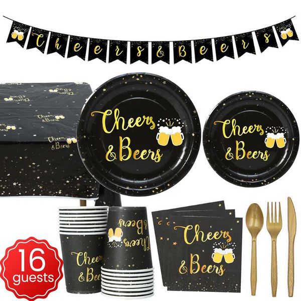 disposable dinnerware cheer beer birthday wedding anniversary party tableware set black gold paper plate tablecloth banner 16 guests supply
disposable dinnerware cheer beer birthday wedding anniversary party tableware set black gold paper plate tablecloth banner 16 guests supply