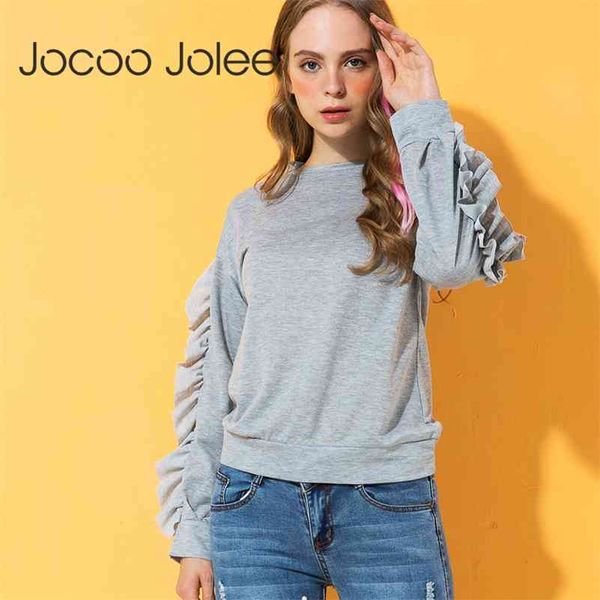 autumn winter women sweatshirt casual ruffle long sleeve round neck pullovers solid femme hoodies blusas 210416, White;black
autumn winter women sweatshirt casual ruffle long sleeve round neck pullovers solid femme hoodies blusas 210416, White;black