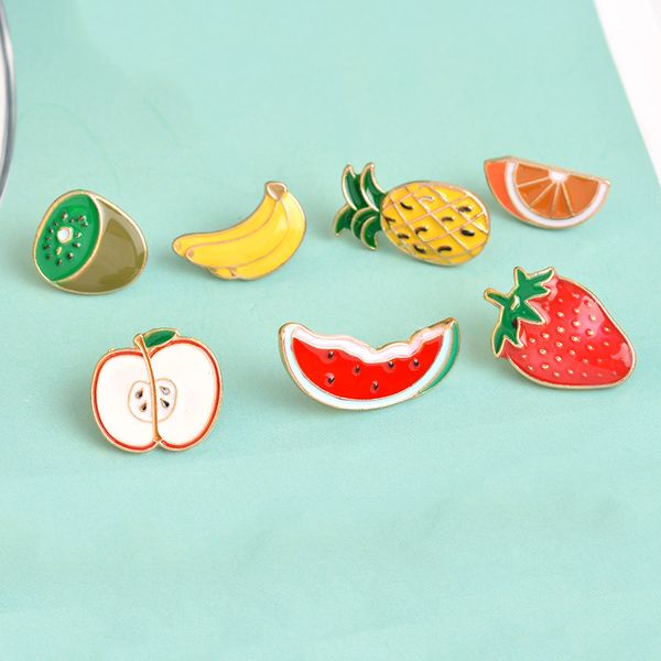 

fruits enamel pins cartoon watermelon kiwi strawberry orange banana apple pineapple fruit brooch lapel pin badge vintage gift, Gray