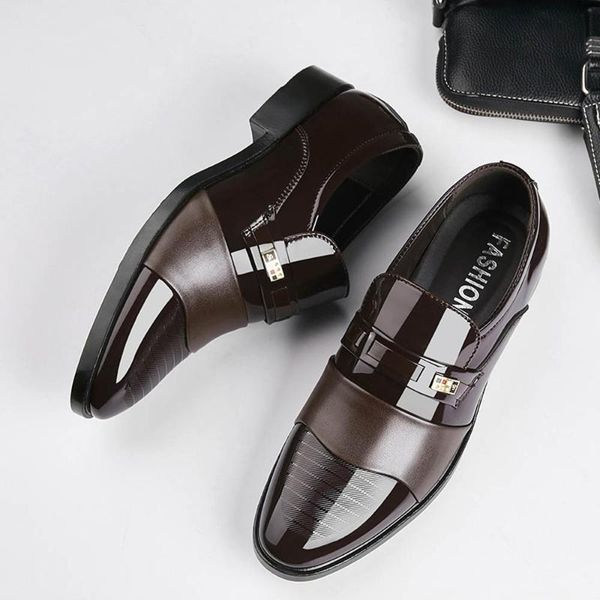 dress shoes men business casual leather fashion wedding elegant slip on, Black
