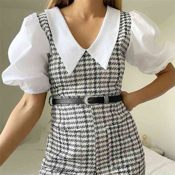 spring and autumn women's casual plaid lapel short sleeve belt decorative slim fit jumpsuits 210430, Black;white
spring and autumn women's casual plaid lapel short sleeve belt decorative slim fit jumpsuits 210430, Black;white