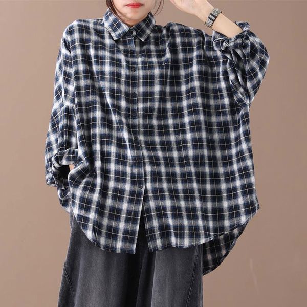 women's blouses & shirts shirt cotton plaid turn-down collar casual big size arrival spring autumn arts style women batwing sleeve loos, White
women's blouses & shirts shirt cotton plaid turn-down collar casual big size arrival spring autumn arts style women batwing sleeve loos, White