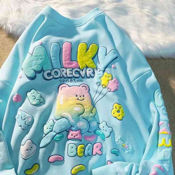 kawaii color cartoon bear print cute girly style round neck pullover oversized sweater women's long-sleeved fashion sweatshirt, Black
kawaii color cartoon bear print cute girly style round neck pullover oversized sweater women's long-sleeved fashion sweatshirt, Black