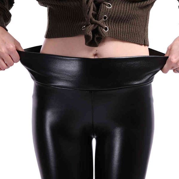 normov xs-5xl winter plus size leather pants high waist warm leggings thick velvet women leggins push up legging, Black