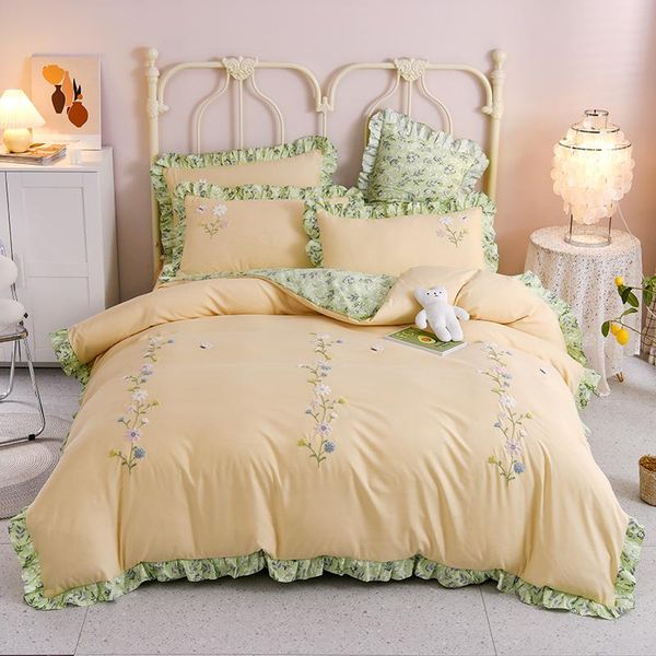 bedding sets korean princess style soft superfine fiber floral embroidery set ruffles duvet cover bed linen fitted sheet pillowcases
bedding sets korean princess style soft superfine fiber floral embroidery set ruffles duvet cover bed linen fitted sheet pillowcases