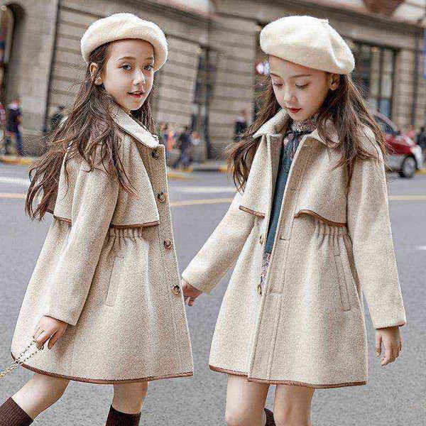 

children girls coats outerwear winter girls jackets woolen long trench teenagers warm clothes kids outfits for 4 6 8 10 12 years 211111, Blue;gray