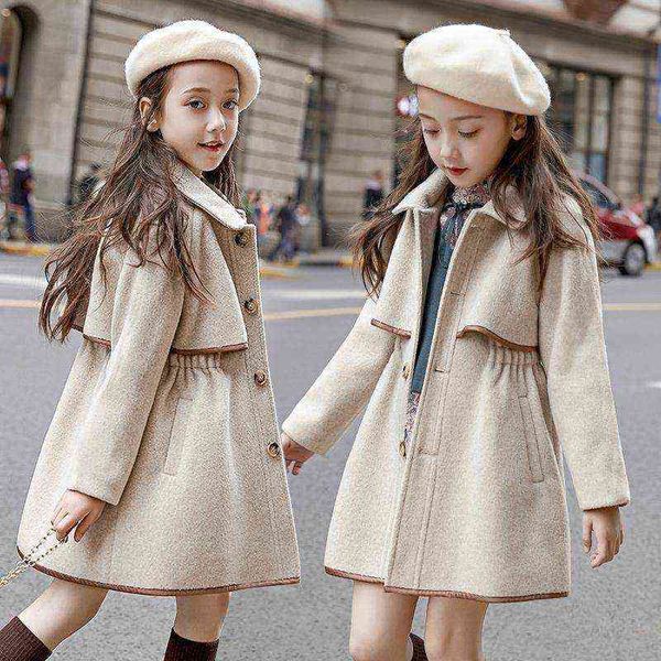 

children girls coats outerwear winter girls jackets woolen long trench teenagers warm clothes kids outfits for 4 6 8 10 12 years 211111, Blue;gray