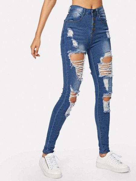 stonewash distressed skinny jeans x07f#, Blue